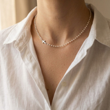 Geometric Cross and Pearl Necklace