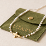 Geometric Cross and Pearl Necklace