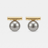 Grey Pearl Gold Bar Earrings