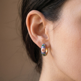 Blue Enamel Floral Hoop Earrings
