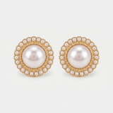 Royal Pearl Halo Gold Earrings