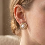 Royal Pearl Halo Gold Earrings