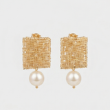 Woven Gold Wire Pearl Earrings