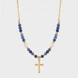 Blue Enamel Cross Chain Necklace