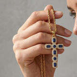 Blue Zirconia Cross Rope Necklace