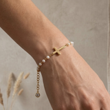 Cross and Pearl Chain Bracelet