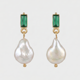 Green Stone and Baroque Pearl Earrings