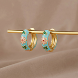 Green Enamel Floral Hoop Earrings