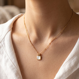 Square Mother of Pearl Gold Necklace