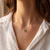 Green Crystal Zirconia Halo Necklace