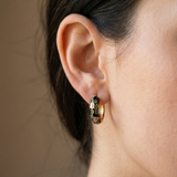 Black Enamel Floral Hoop Earrings