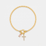 Pink Cross and Crystal Bead Bracelet