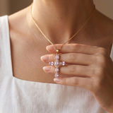 Pink Zirconia Halo Cross Necklace