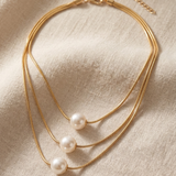 Triple Layer Gold Pearl Necklace