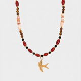 Gold Swallow and Red Stone Necklace