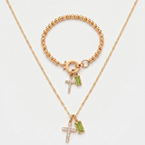 Green Cross Necklace and Bracelet Set