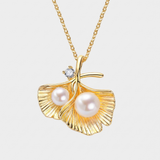 Ginkgo Leaf Pearl Pendant Necklace