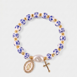 Porcelain Flower and Pearl Bracelet