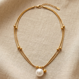 Double Chain Statement Pearl Necklace