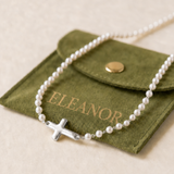 Geometric Cross and Pearl Necklace