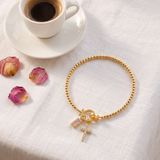 Pink Cross and Crystal Bead Bracelet