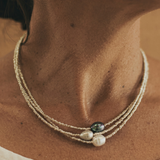 Triple Row Pearl Contrast Necklace
