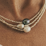 Triple Row Pearl Contrast Necklace
