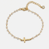 Cross and Pearl Chain Bracelet