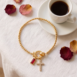 Red Cross and Crystal Bead Bracelet