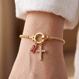 Red Cross and Crystal Bead Bracelet