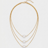 Triple Layer Gold Pearl Necklace