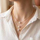 Triple Layer Gold Pearl Necklace