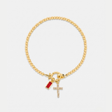 Red Cross and Crystal Bead Bracelet