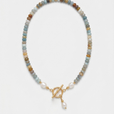 Earth Tone Stone and Pearl Necklace