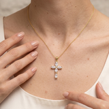 Marquise Zirconia Flower Cross Necklace