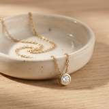 Single Crystal Bezel Gold Necklace