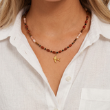 Gold Swallow and Red Stone Necklace