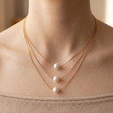 Triple Layer Gold Pearl Necklace