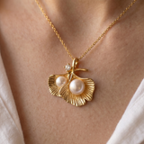 Ginkgo Leaf Pearl Pendant Necklace