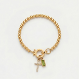 Green Cross and Crystal Bead Bracelet