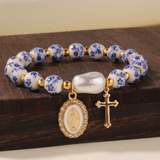 Porcelain Flower and Pearl Bracelet