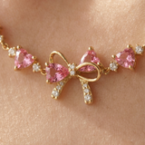 Pink Crystal Bow Pendant Necklace