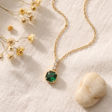 Emerald Cushion Cut Pendant Necklace