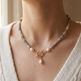 Earth Tone Stone and Pearl Necklace