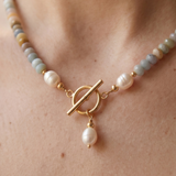 Earth Tone Stone and Pearl Necklace