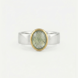 Pale Green Stone Wide Silver Ring
