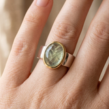 Pale Green Stone Wide Silver Ring