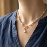 Earth Tone Stone and Pearl Necklace