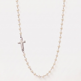 Geometric Cross and Pearl Necklace