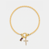 Purple Cross and Crystal Bead Bracelet